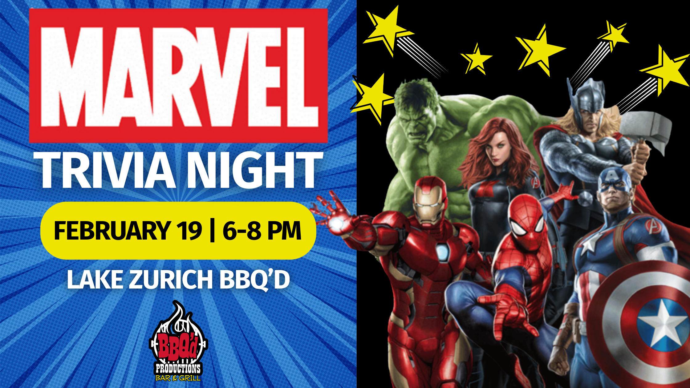 Marvel Trivia Night at Lake Zurich BBQd Productions